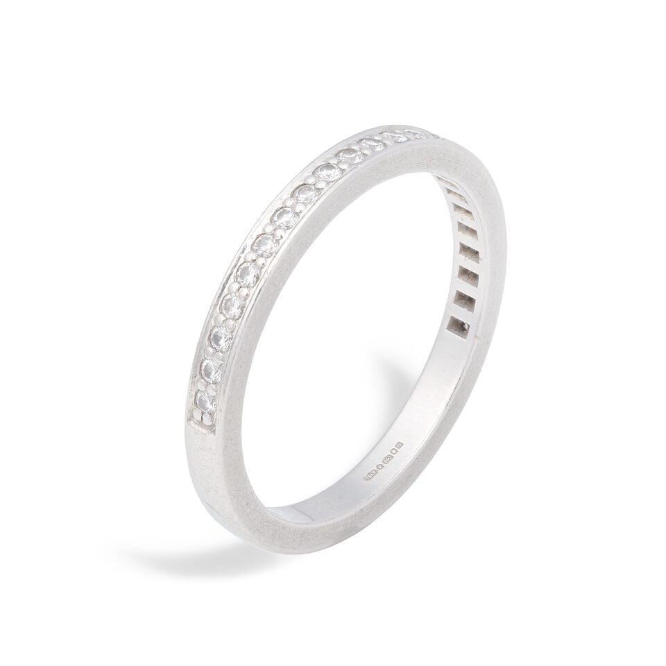 TIFFANY: DIAMOND-SET RING, 2011: TIFFANY: DIAMOND-SET RING, 2011 Brilliant-cut diamonds Platinum Signed Tiffany & Co., maker's mark, London hallmark Ring size approx. O Weight approx. 4.0g Maker's case and box Footnotes: OVERALL