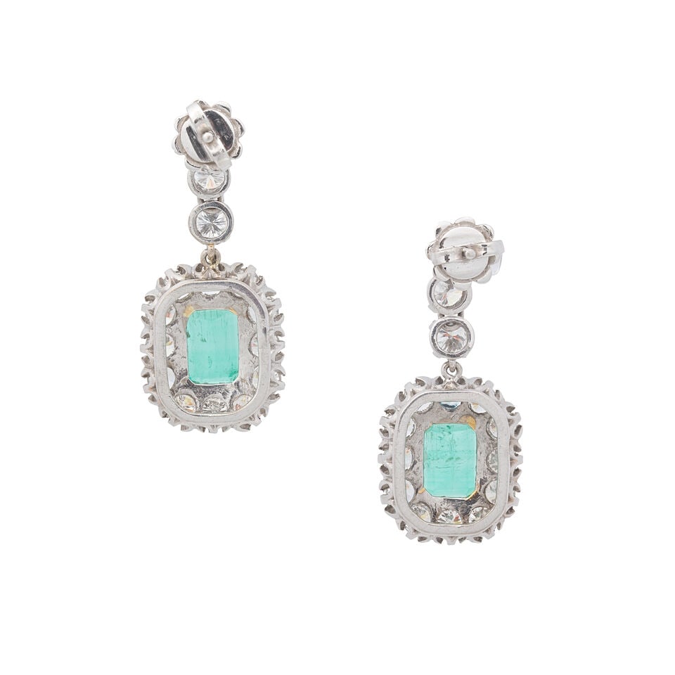 EMERALD AND DIAMOND CLUSTER EARRINGS - 2