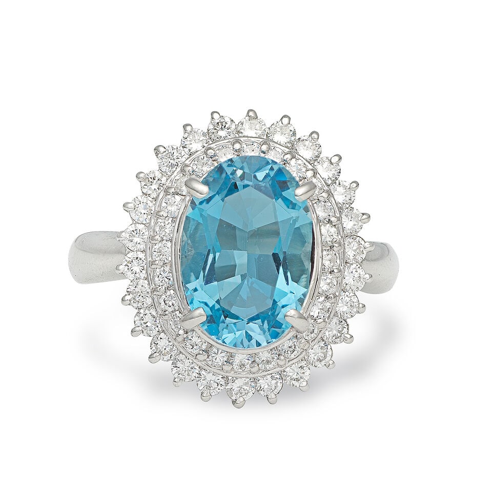 AQUAMARINE AND DIAMOND CLUSTER RING (1 of 3)