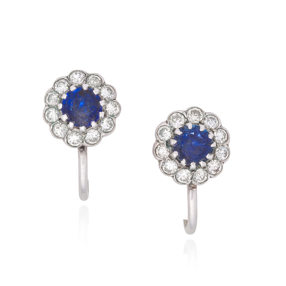 SAPPHIRE AND DIAMOND CLUSTER EARCLIPS (1 of 2)