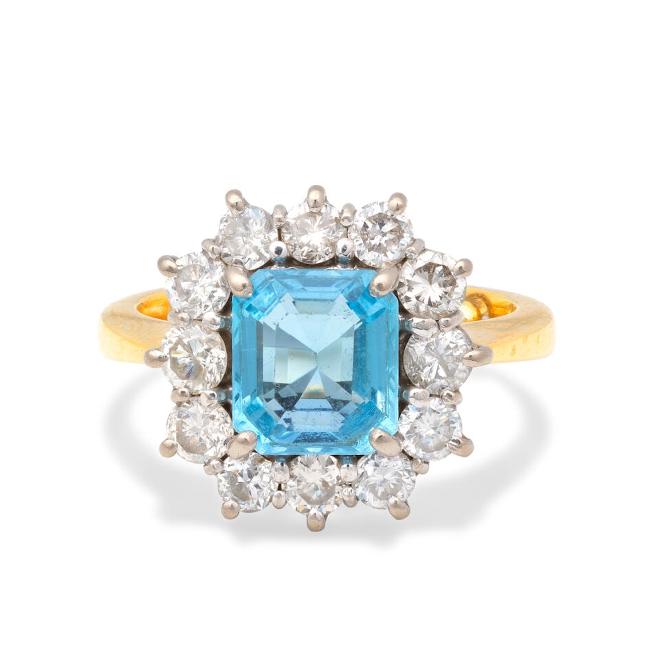 AQUAMARINE AND DIAMOND CLUSTER RING (1 of 3)