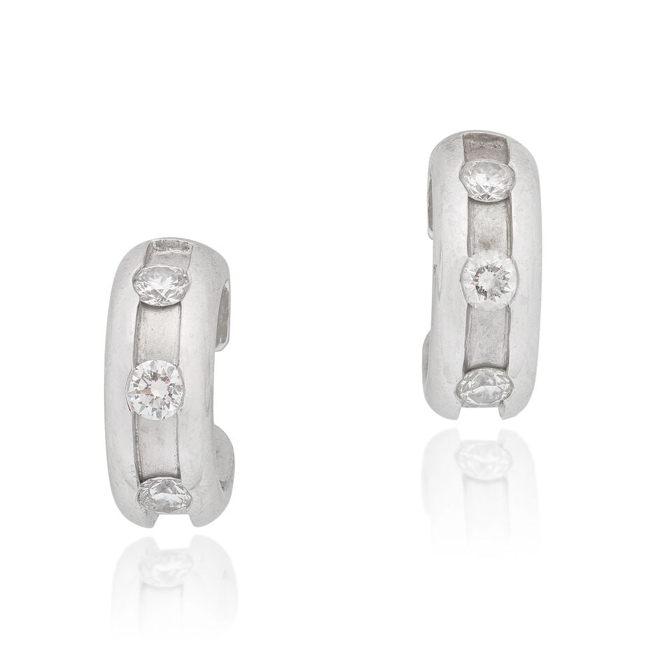 BOODLES: DIAMOND-SET EARRINGS, 2005: BOODLES: DIAMOND-SET EARRINGS, 2005 Brilliant-cut diamonds approx. 0.60ct total Platinum Maker's mark B&D, London hallmarks Length 1.3cm Weight approx. 10.0g Maker's case Footnotes: OVERALL