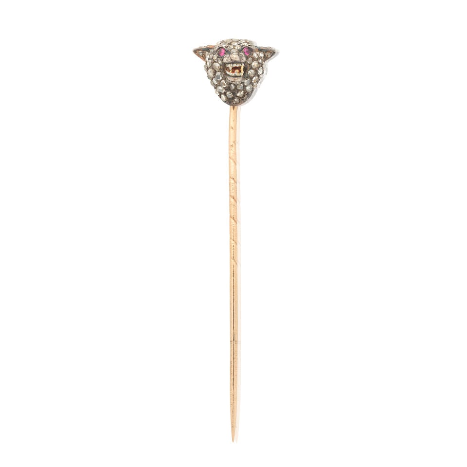 GEM-SET FOX STICKPIN, MID-19TH CENTURY (1 of 3)