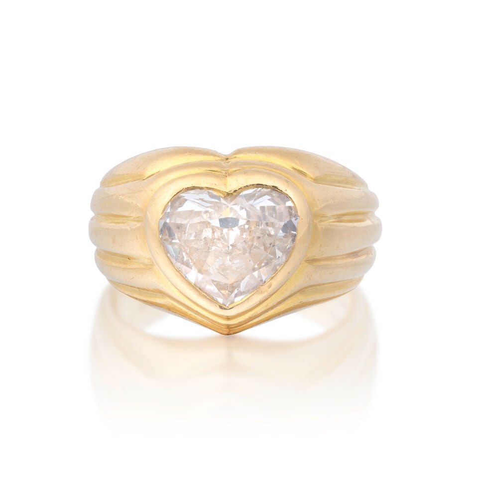 BULGARI: DIAMOND-SET RING, CIRCA 1995: BULGARI: DIAMOND-SET RING, CIRCA 1995 Heart-shaped diamond approx. 1.70cts 18 carat gold Signed Bulgari, maker's mark, London import mark, Italian assay mark Ring size approx. C Weight approx.
