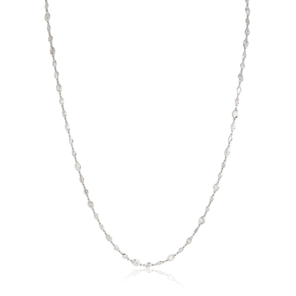 DIAMOND-SET NECKLACE: DIAMOND-SET NECKLACE Marquise-cut diamonds approx. 7.45cts total Length 56.5cm Weight approx. 9.5g Footnotes: OVERALL CONDITION Negligible surface wear to unhallmarked metal testing as platinum,