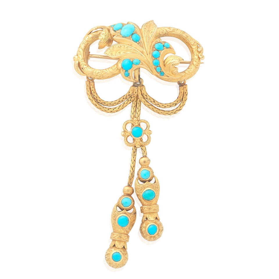 TURQUOISE-SET BROOCH, MID-19TH CENTURY (1 of 2)