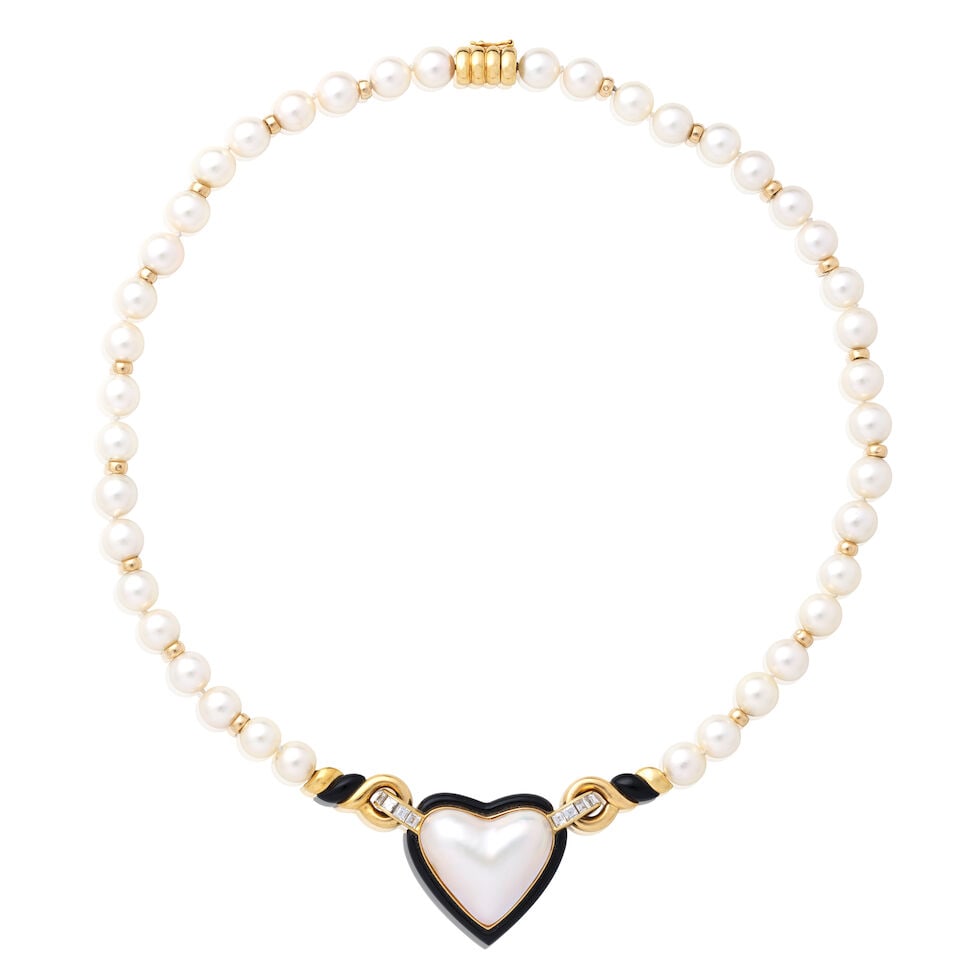 MABÉ PEARL, CULTURED PEARL, ONYX AND DIAMOND-SET NECKLACE (1 of 2)