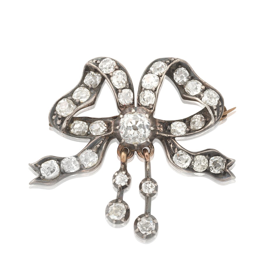 DIAMOND-SET BOW BROOCH, LATE-19TH CENTURY (1 of 2)