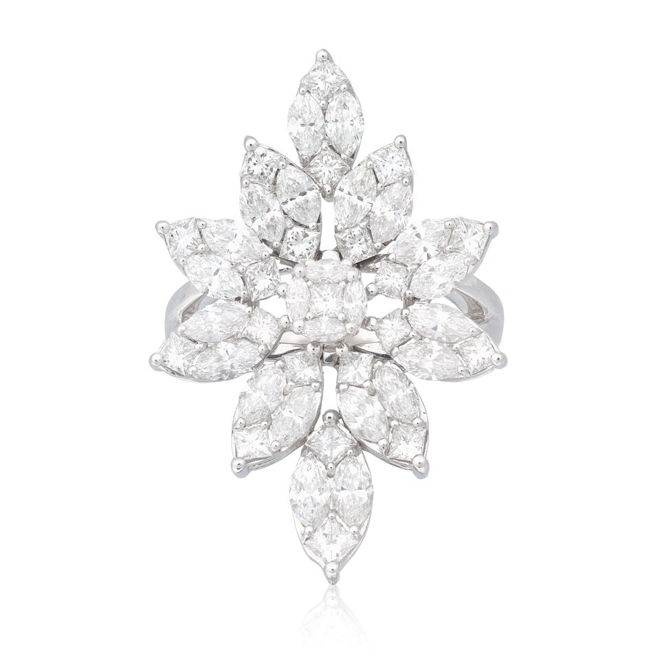 KORLOFF: DIAMOND DRESS RING: KORLOFF: DIAMOND DRESS RING Marquise and princess-cut diamonds approx. 3.20cts total French assay mark Ring size approx. L Weight approx. 7.0g Footnotes: OVERALL CONDITION Light surface wear to
