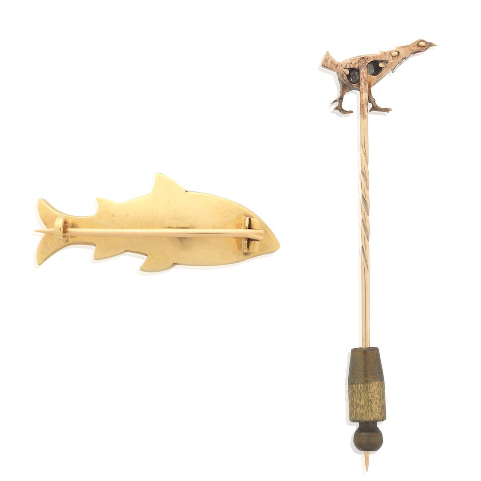 ENAMELLED FISH BROOCH AND DIAMOND-SET PHEASANT STICK-PIN - 2