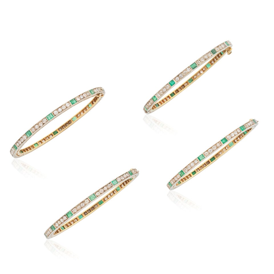 FOUR EMERALD AND DIAMOND-SET BANGLES (1 of 2)