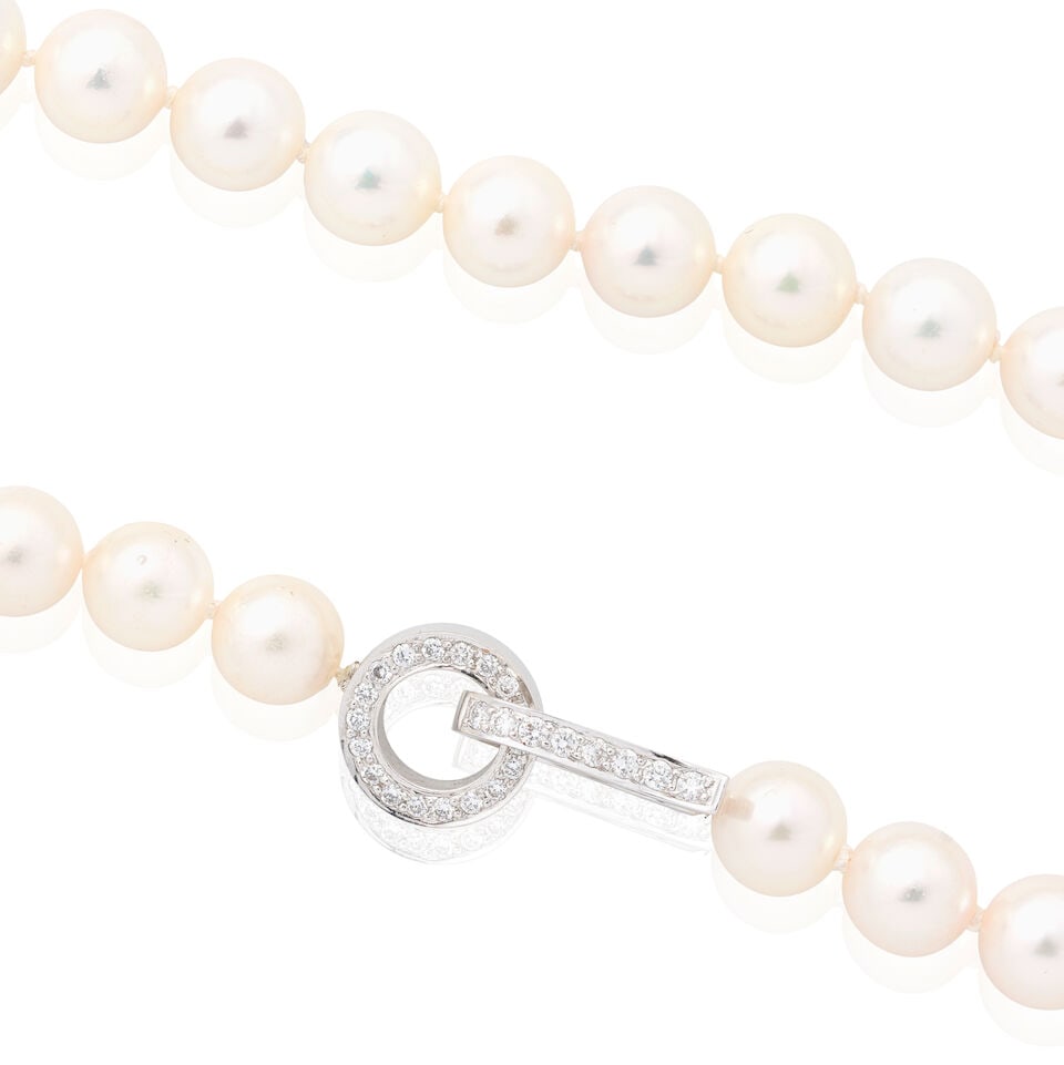 CULTURED PEARL NECKLACE WITH DIAMOND-SET CLASP - 2