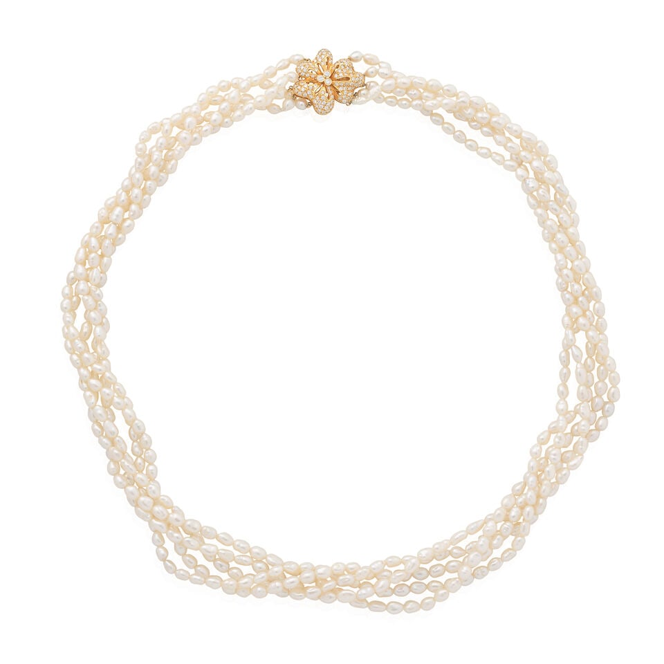 CULTURED PEARL NECKLACE AND DIAMOND-SET CLASP (1 of 2)