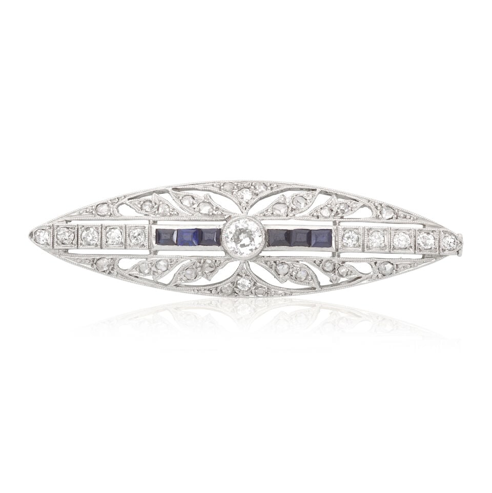 SAPPHIRE AND DIAMOND BROOCH (1 of 2)
