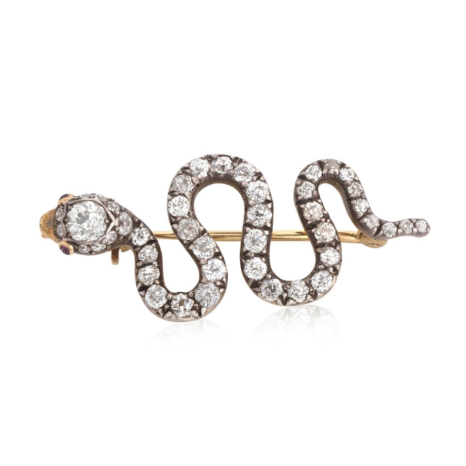 DIAMOND AND RUBY SERPENT BROOCH, CIRCA 1850 - 4