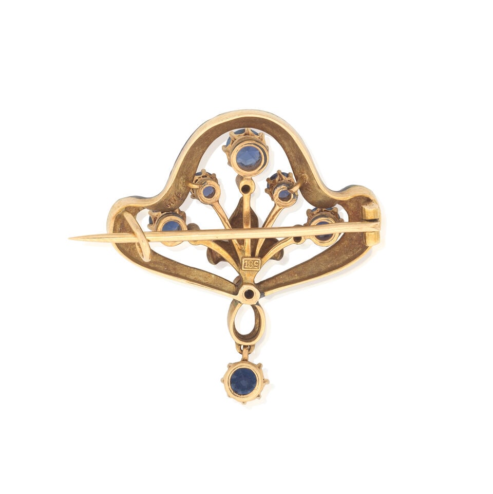 SAPPHIRE AND DIAMOND-SET BROOCH, CIRCA 1900 - 2
