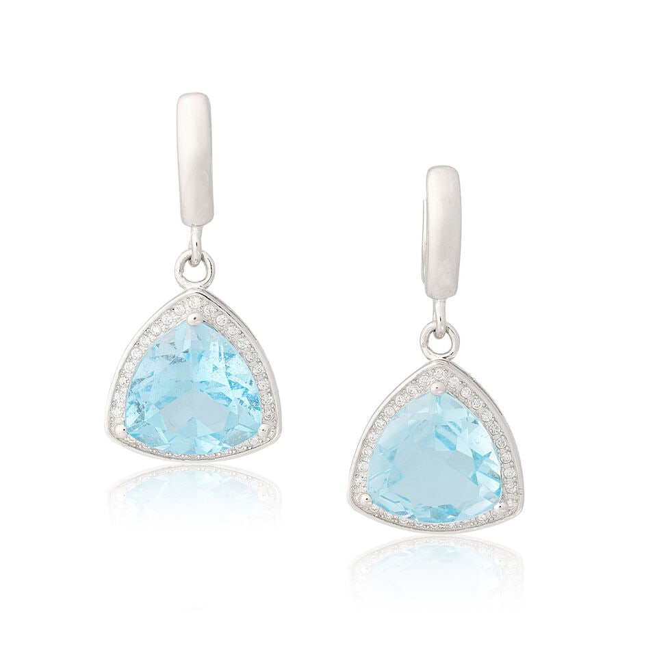 TOPAZ AND DIAMOND-SET EARRINGS: TOPAZ AND DIAMOND-SET EARRINGS Triangular-cut topaz Brilliant-cut diamonds approx. 0.50ct total Length 3.5cm Weight approx. 7.5g Footnotes: OVERALL CONDITION Negligible surface wear to unhallmarked