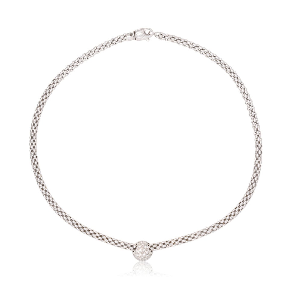 FOPE: DIAMOND-SET PENDANT/NECKLACE: FOPE: DIAMOND-SET PENDANT/NECKLACE Brilliant-cut diamonds approx. 0.40ct total Signed FOPE, maker's mark Length 39.5cm Weight approx. 22.5g Footnotes: OVERALL CONDITION Very light surface wear to