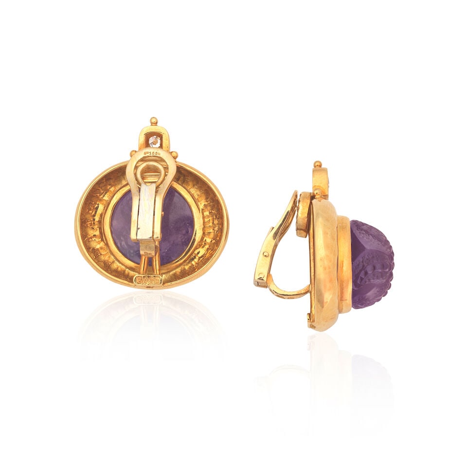 ELIZABETH GAGE: AMETHYST AND DIAMOND-SET STARFISH EARCLIPS, 2004 - 2