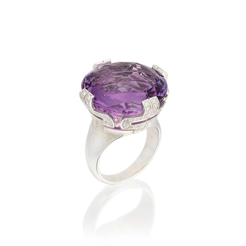 BULGARI: AMETHYST AND DIAMOND 'PARENTESI' RING (1 of 4)