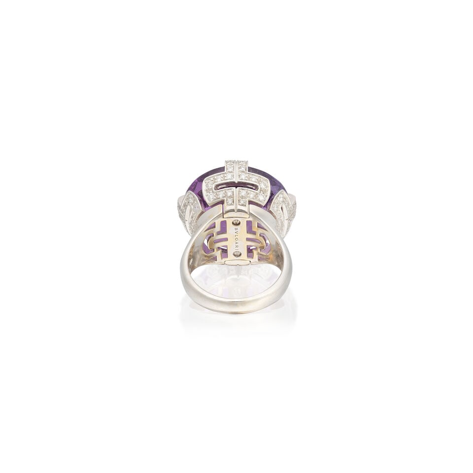 BULGARI: AMETHYST AND DIAMOND 'PARENTESI' RING - 2