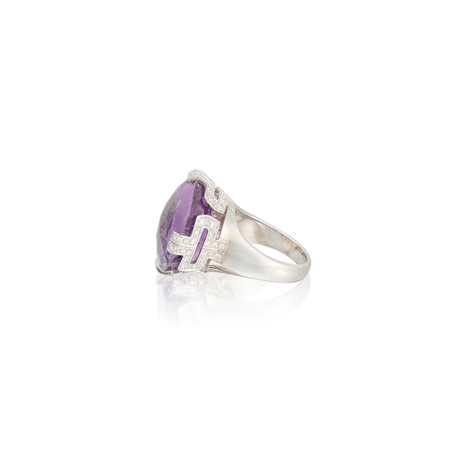 BULGARI: AMETHYST AND DIAMOND 'PARENTESI' RING - 3