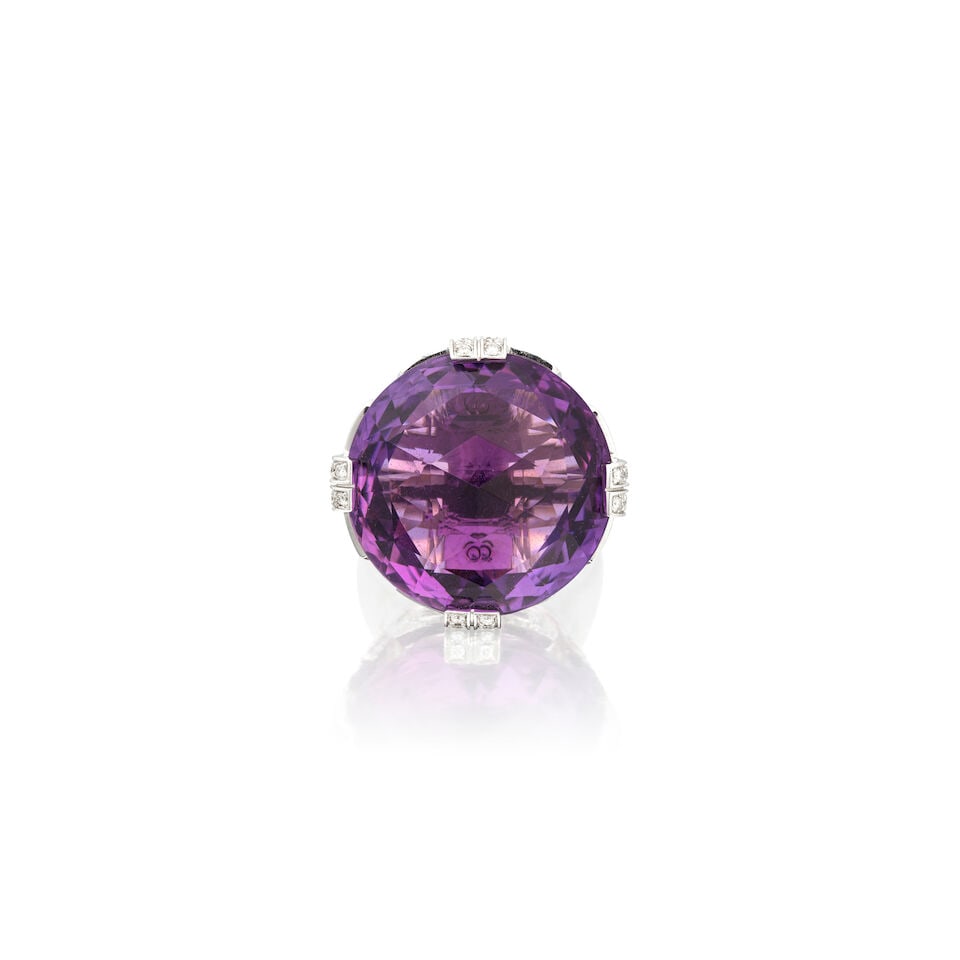 BULGARI: AMETHYST AND DIAMOND 'PARENTESI' RING - 4