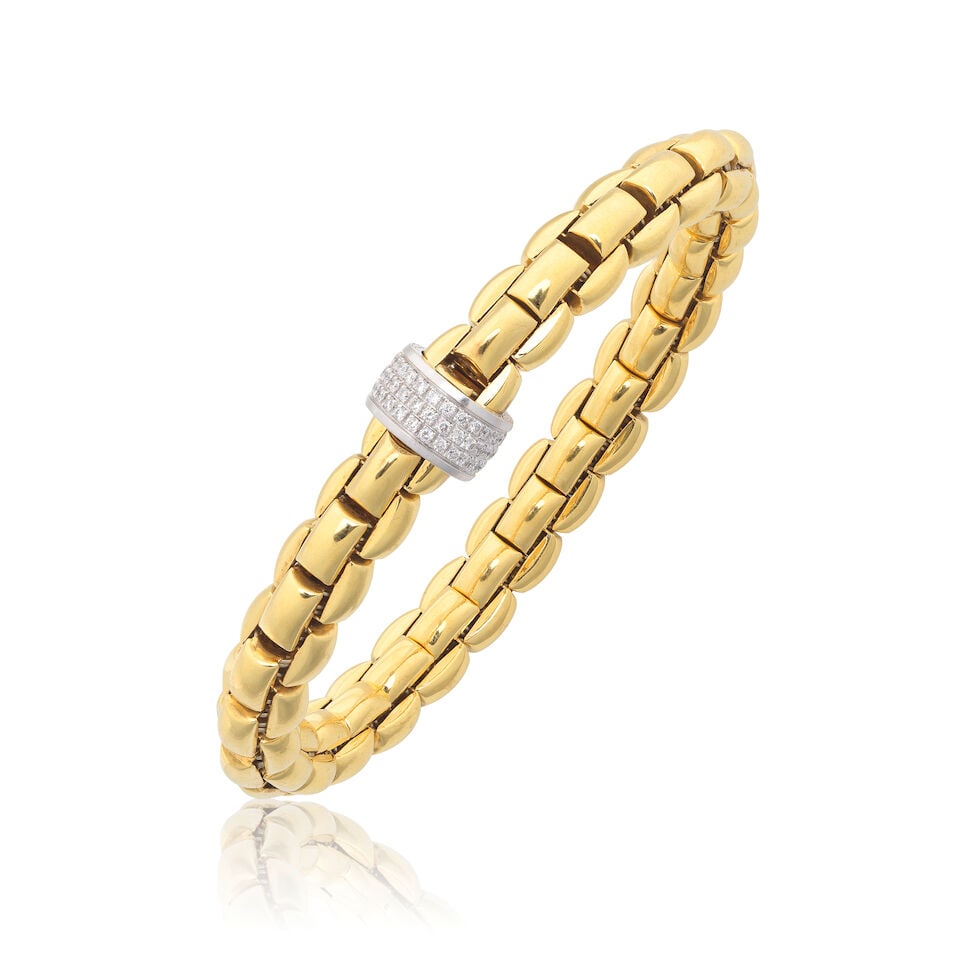 FOPE: DIAMOND-SET 'FLEX'IT' BRACELET: FOPE: DIAMOND-SET 'FLEX'IT' BRACELET Brilliant-cut diamonds approx. 0.65ct total Signed Fope Inner circumference very approx. 15.5cm (expandable) Weight approx. 32.0g Footnotes: OVERALL