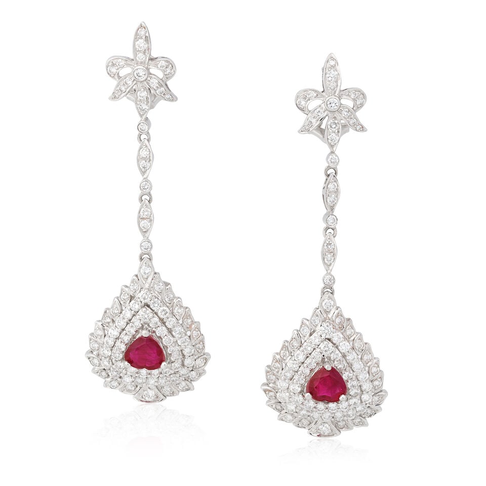 RUBY AND DIAMOND PENDENT EARRINGS (1 of 2)