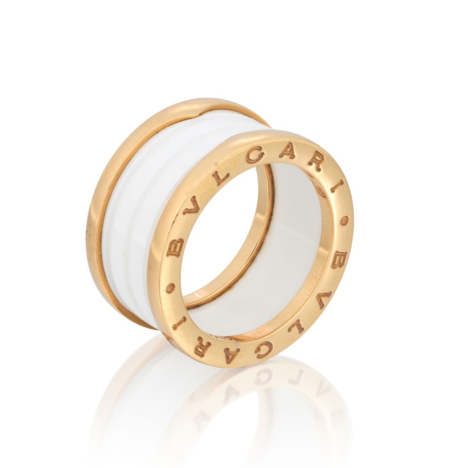 BULGARI: 'B.ZERO1' RING: BULGARI: 'B.ZERO1' RING White ceramic Signed Bulgari, numbered CLVWAP Ring size approx. N½ (leading edge) Weight approx. 10.5g Maker's case, box and certificate of authenticity Footnotes: OVERALL