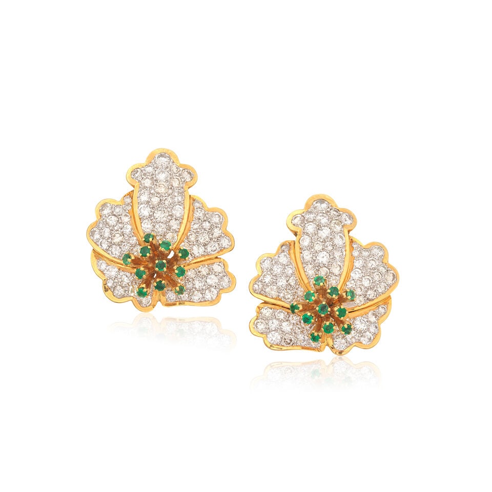 INTERCHANGEABLE DIAMOND, EMERALD AND RUBY FLOWER EARRINGS - 2