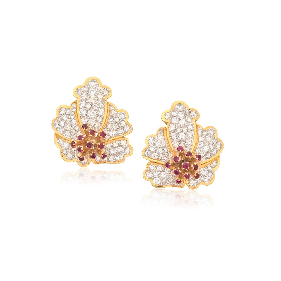 INTERCHANGEABLE DIAMOND, EMERALD AND RUBY FLOWER EARRINGS - 3