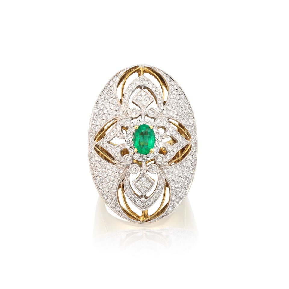 EMERALD AND DIAMOND DRESS RING (1 of 4)