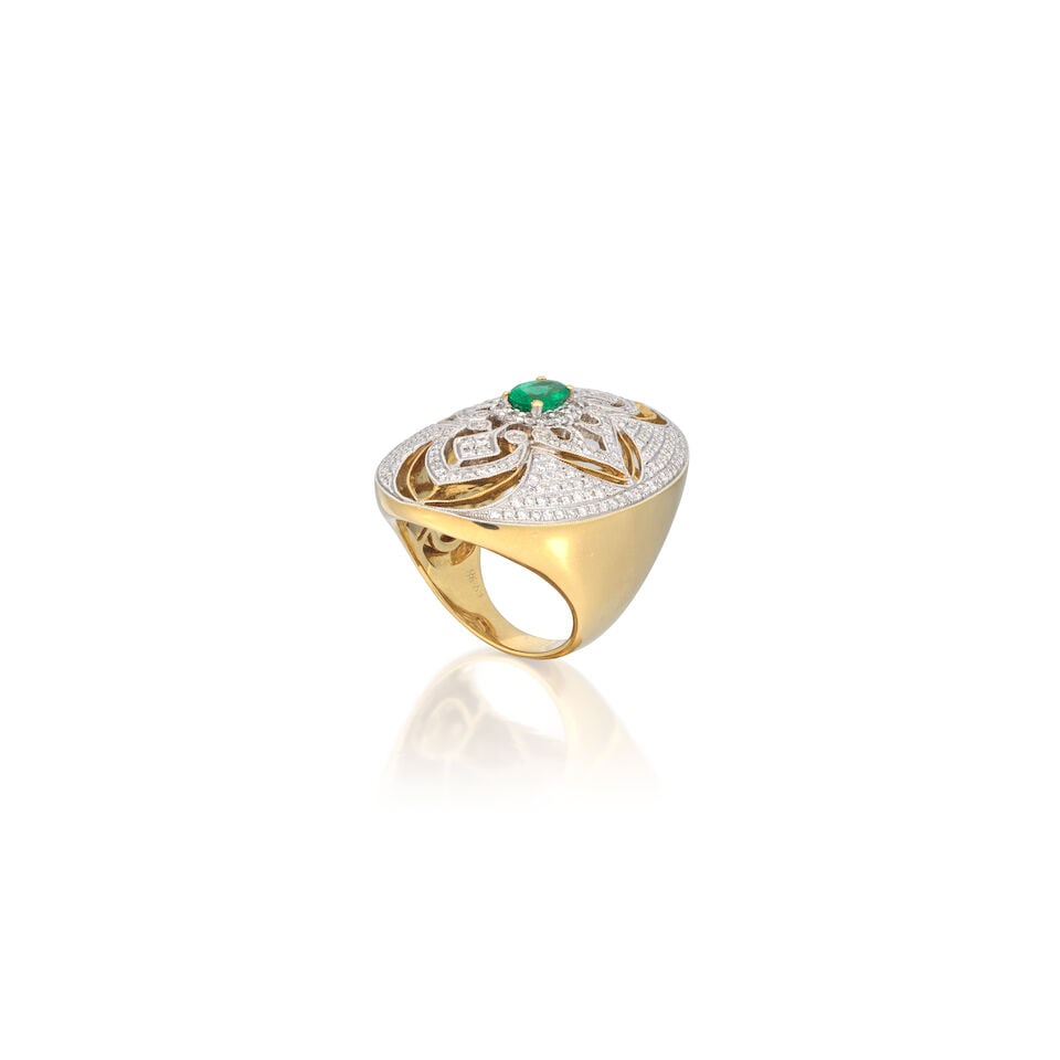 EMERALD AND DIAMOND DRESS RING - 4