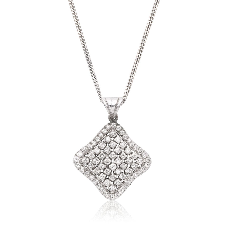 DIAMOND PENDANT/NECKLACE: DIAMOND PENDANT/NECKLACE Brilliant-cut diamonds approx. 1.80cts total Pendant length 3.0cm, chain length 49.0cm Weight approx. 8.5g Footnotes: OVERALL CONDITION Some surface wear, light