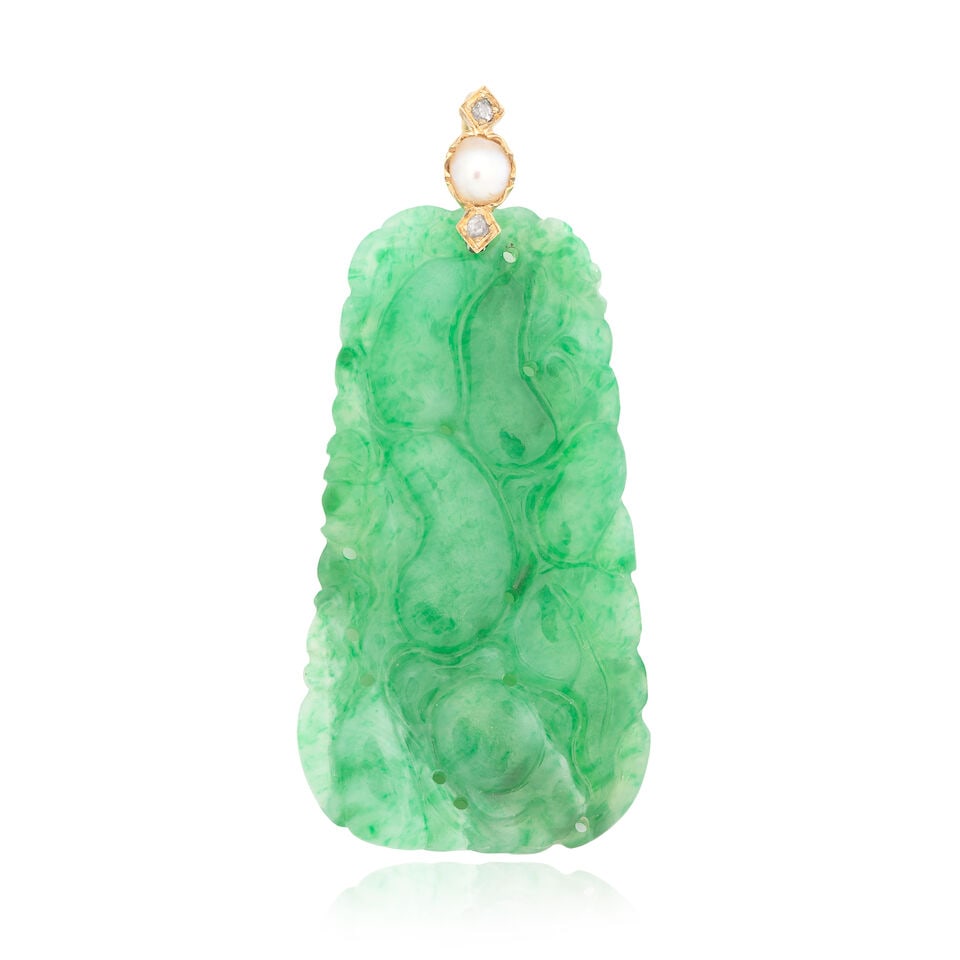 JADE, PEARL AND DIAMOND PENDANT (1 of 2)