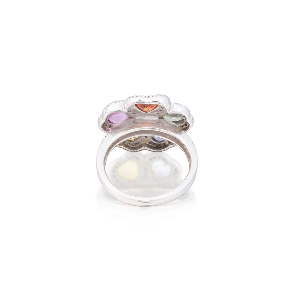 MULTI-COLOURED SAPPHIRE AND DIAMOND FLOWER RING - 3