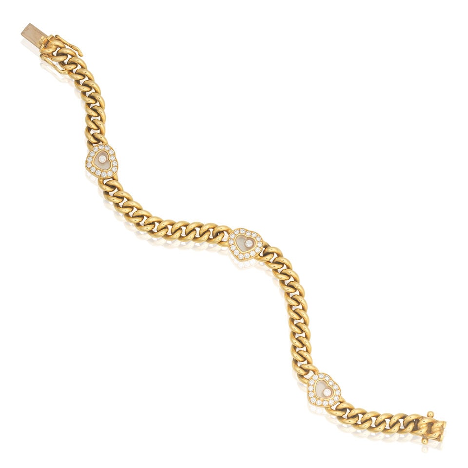 CHOPARD: DIAMOND-SET 'HAPPY DIAMONDS' BRACELET: CHOPARD: DIAMOND-SET 'HAPPY DIAMONDS' BRACELET Brilliant-cut diamonds approx. 0.95ct total Signed Chopard, numbered 9157798, Austrian assay mark Length 18.0cm Weight approx. 32.0g Footnotes: OVERALL C
