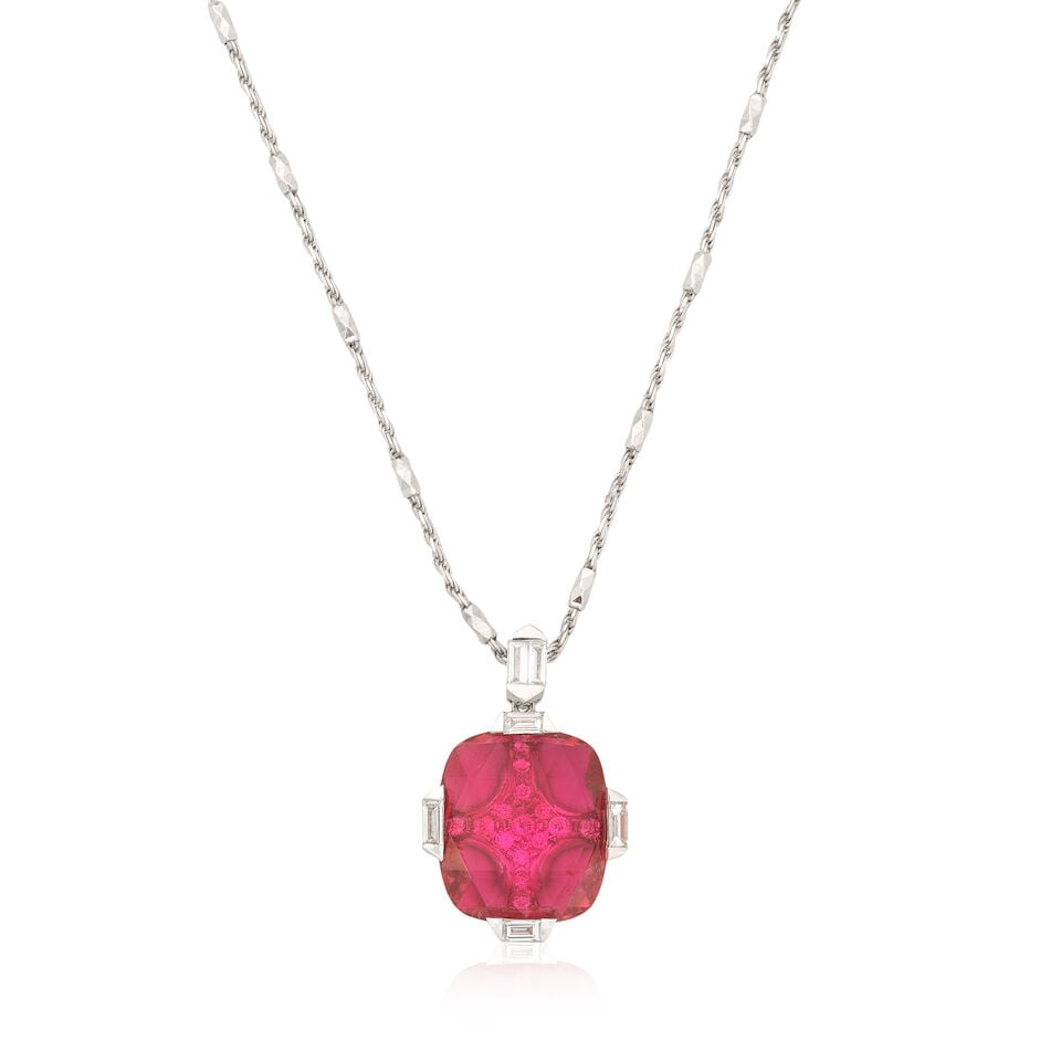 TOURMALINE AND DIAMOND PENDANT/NECKLACE (1 of 2)