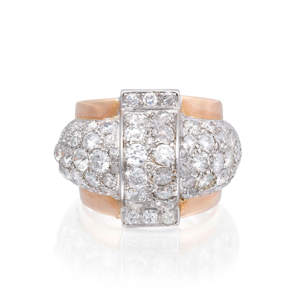 DIAMOND-SET RING: DIAMOND-SET RING Brilliant and single-cut diamonds approx. 3.50cts total Ring size approx. P (leading edge) Weight approx. 15.0g Footnotes: Please note that this lot has VAT at the prevailing rate on 