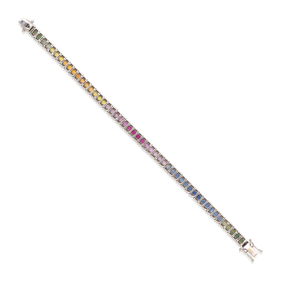 VARI-COLOURED SAPPHIRE AND DIAMOND LINE BRACELET - 2