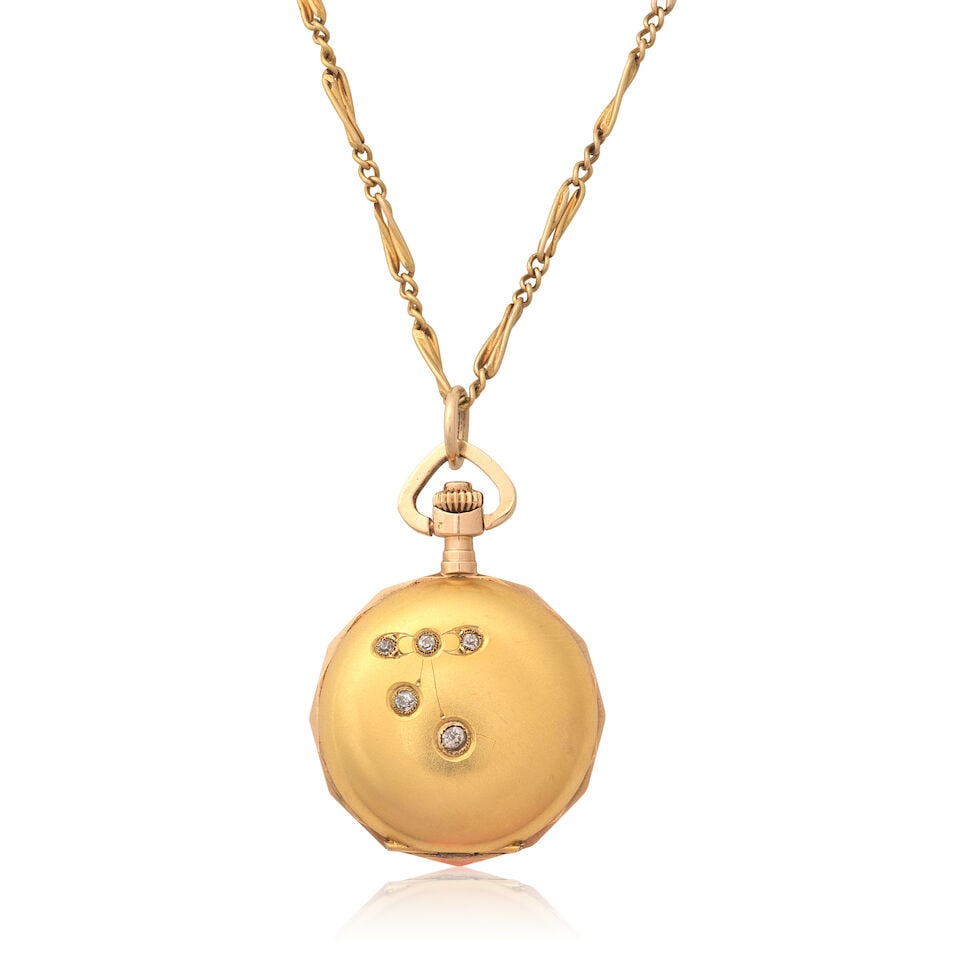 DIAMOND-SET FOB WATCH AND FANCY-LINK LONGCHAIN (1 of 3)