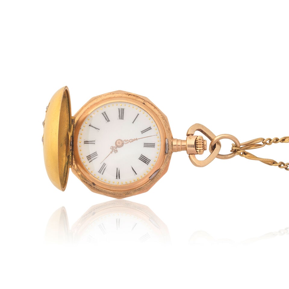 DIAMOND-SET FOB WATCH AND FANCY-LINK LONGCHAIN - 3