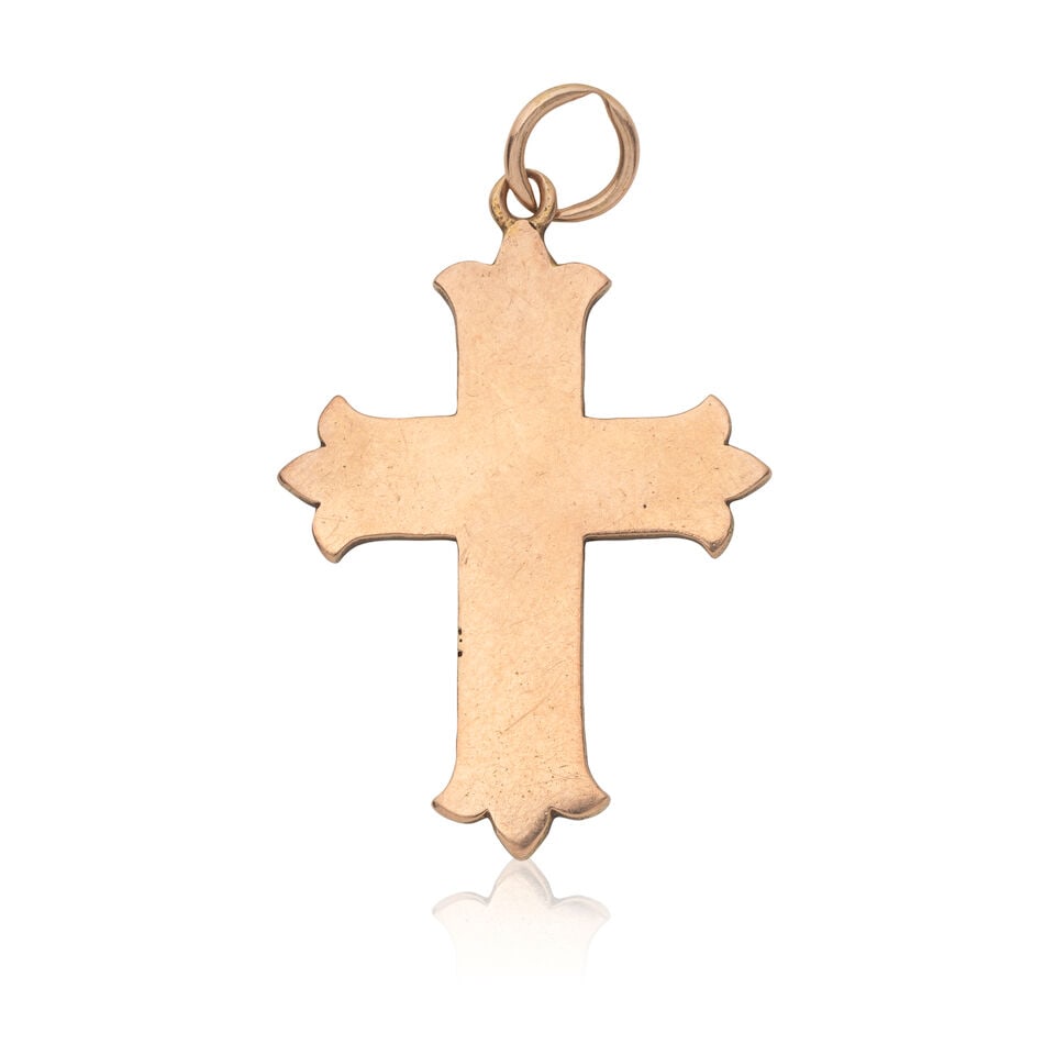 PEARL, ENAMEL AND DIAMOND CROSS PENDANT - 2