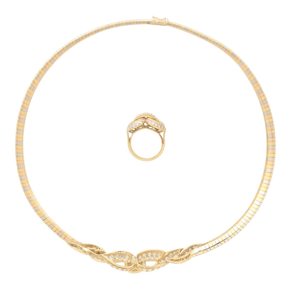 DIAMOND-SET NECKLACE AND RING SUITE - 2