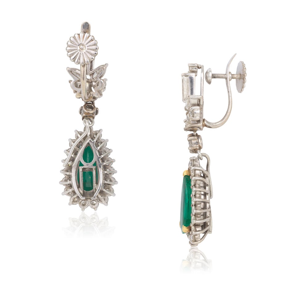EMERALD AND DIAMOND PENDENT EARRINGS - 2