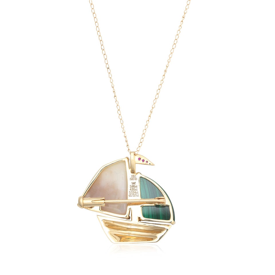 GEM-SET SAILING BOAT BROOCH/PENDANT - 2