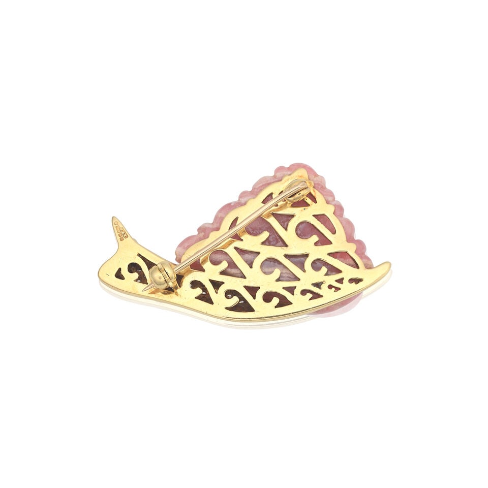 RHODOCHROSITE AND DIAMOND SNAIL BROOCH, 1990 - 2