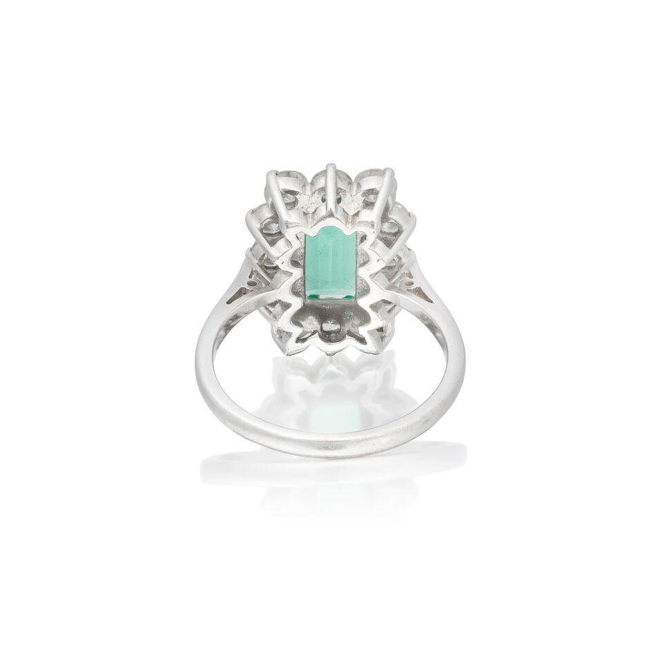 EMERALD AND DIAMOND CLUSTER RING, 1985 - 2