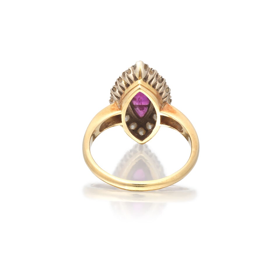 RUBY AND DIAMOND NAVETTE RING - 2